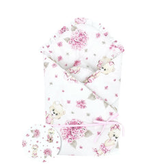 Paturica de infasat, MimiNu, Cu panglica, Cu multiple utilizari, Cu inchidere arici velcro, Dimensiune 75x75 cm, Din bumbac certificat Oeko Tex Standard 100, Design, Pink Ballerina