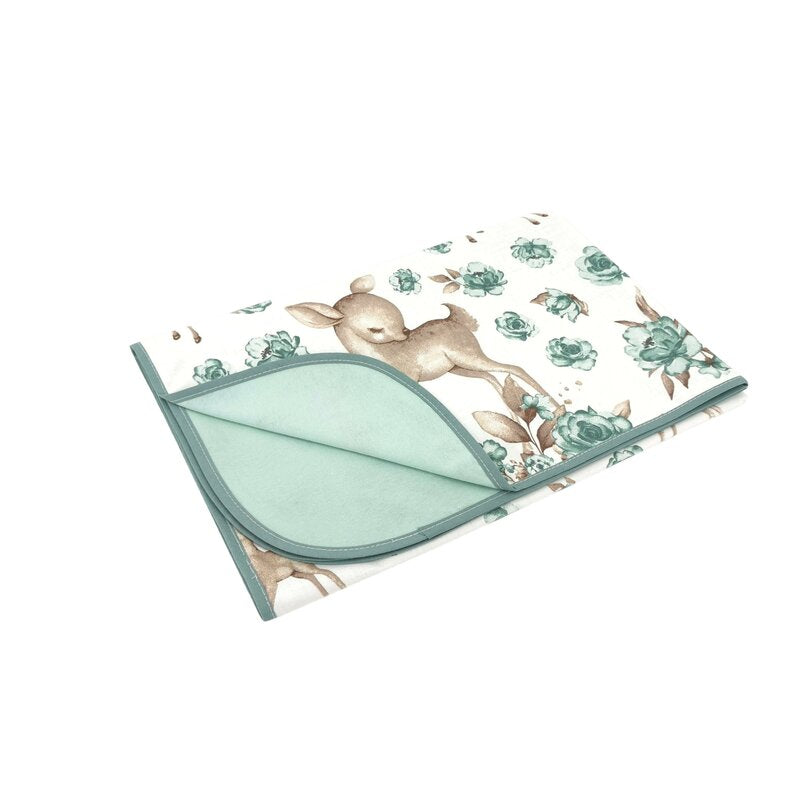 Paturica moale, MimiNu, Cu doua fete, Dimensiune 75x100 cm, Din bumbac certificat Oeko Tex Standard 100, Sweet Deer Mint - gogobaby.ro