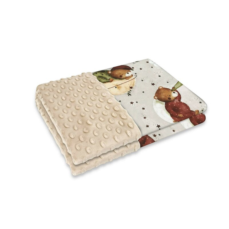 Paturica pufoasa, MimiNu, Cu doua fete, Dimensiune 75x100 cm, Din tesatura Minky si bumbac, Materiale certificate Oeko Tex Standard 100, Teddy Bear On Moon - gogobaby.ro
