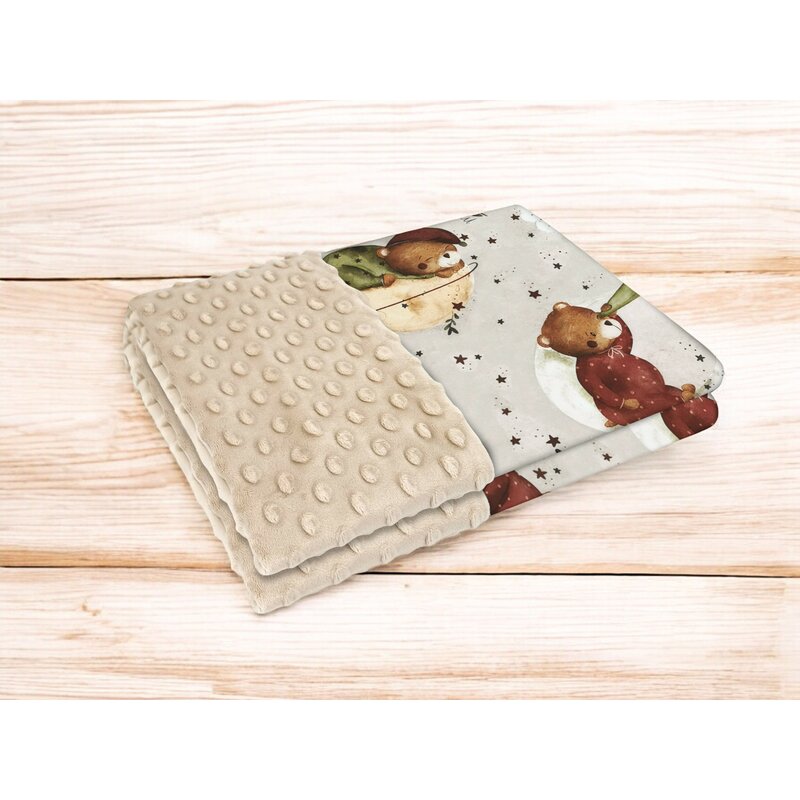 Paturica pufoasa, MimiNu, Cu doua fete, Dimensiune 75x100 cm, Din tesatura Minky si bumbac, Materiale certificate Oeko Tex Standard 100, Teddy Bear On Moon - gogobaby.ro