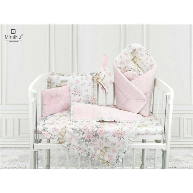 Perna bebelus, MimiNu, Profilata, Cu doua fete, Cu functie anti-soc, Pufoasa, Din catifea si bumbac, Materiale certificate Oeko Tex Standard 100, 23x26 cm, Velvet Sweet Deer/Pink