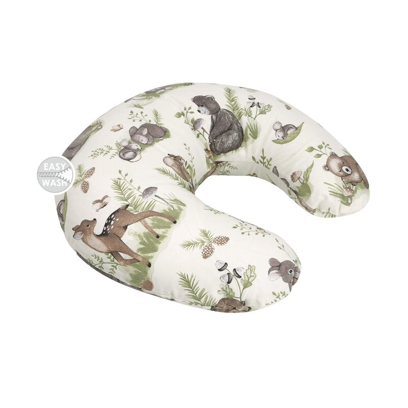 Perna pentru alaptat, MimiNu, Din bumbac certificat Oeko Tex Standard 100, Cu husa detasabila, Cu fermoar securizat, Circumferinta 155 cm, Design, Calm Forest Natural - gogobaby.ro
