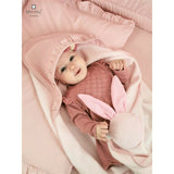 Prosop cu gluga, MimiNu, Mare, Cu volanas, Dimensiune 100x100 cm, Din bumbac si thermo fleece, Materiale certificate Oeko Tex Standard 100, Colectia Royal, Powder Pink