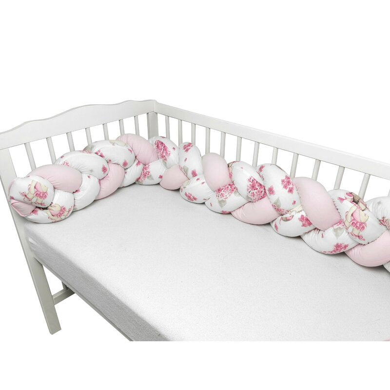 Protectie laterala, MimiNu, Pentru patut bebe, Tip Bumper impletit, Din bumbac, Din materiale certificate Oeko Tex Standard 100, Lungime 220 cm, Pink Ballerina - gogobaby.ro