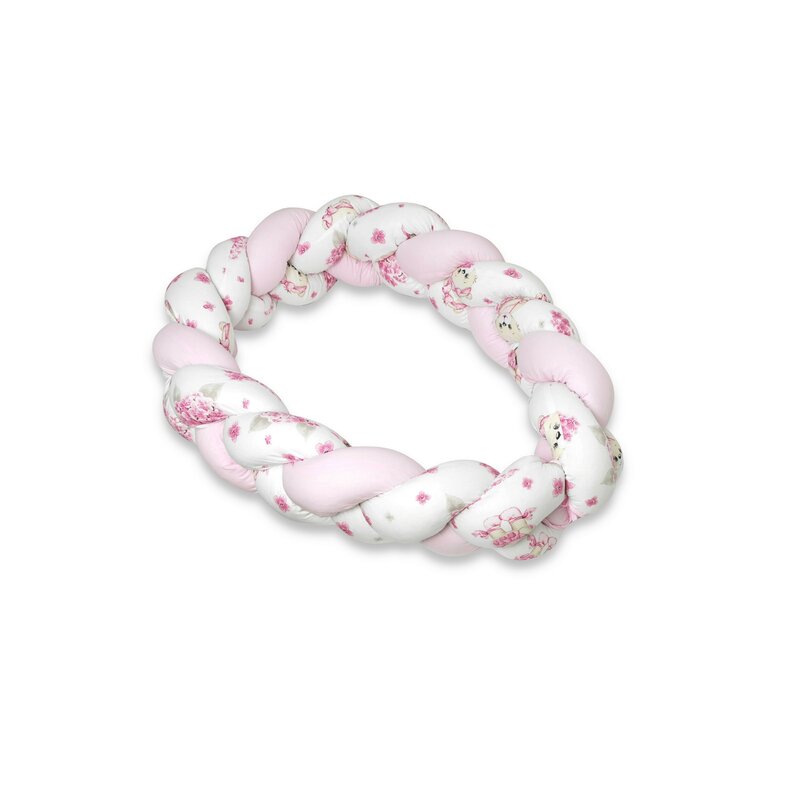 Protectie laterala, MimiNu, Pentru patut bebe, Tip Bumper impletit, Din bumbac, Din materiale certificate Oeko Tex Standard 100, Lungime 220 cm, Pink Ballerina - gogobaby.ro