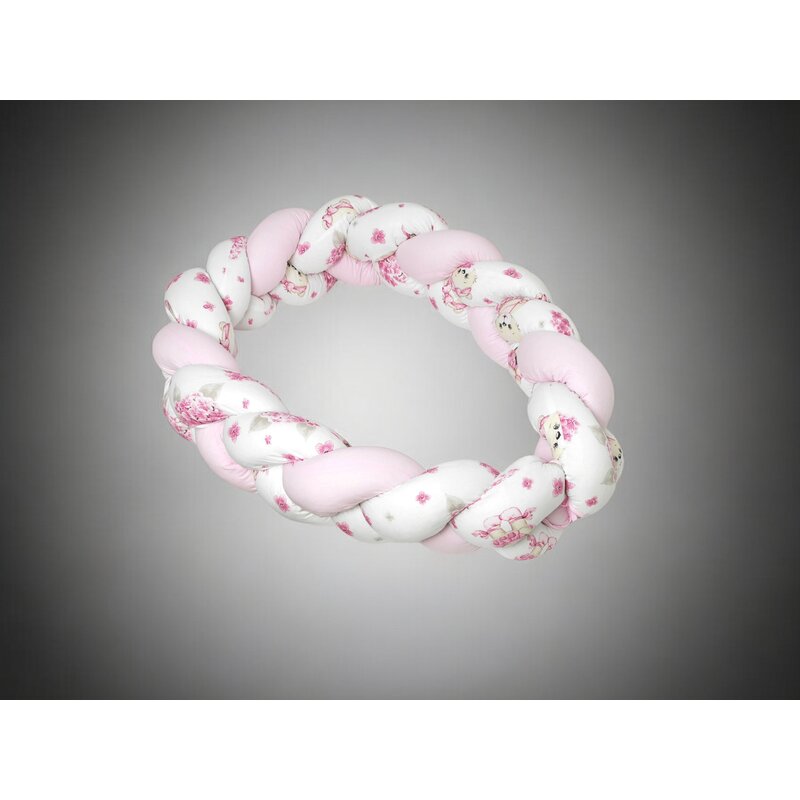 Protectie laterala, MimiNu, Pentru patut bebe, Tip Bumper impletit, Din bumbac, Din materiale certificate Oeko Tex Standard 100, Lungime 220 cm, Pink Ballerina - gogobaby.ro