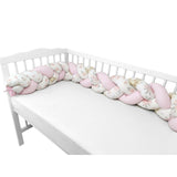 Protectie laterala, MimiNu, Pentru patut bebe, Tip Bumper impletit, Din bumbac, Din materiale certificate Oeko Tex Standard 100, Lungime 220 cm, Sweet Deer Pink