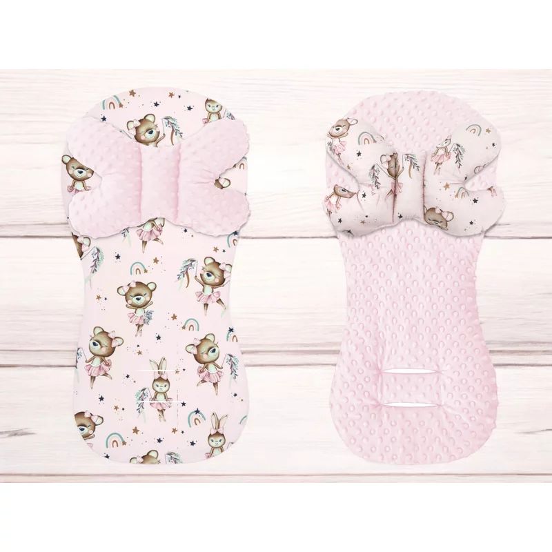 Protectie textila, MimiNu, Pentru carucior, scaun auto si scaun de bicicleta, Cu perna Butterfly, Materiale certificate Oeko Tex Standard 100, Minky Little Ballerina Pink