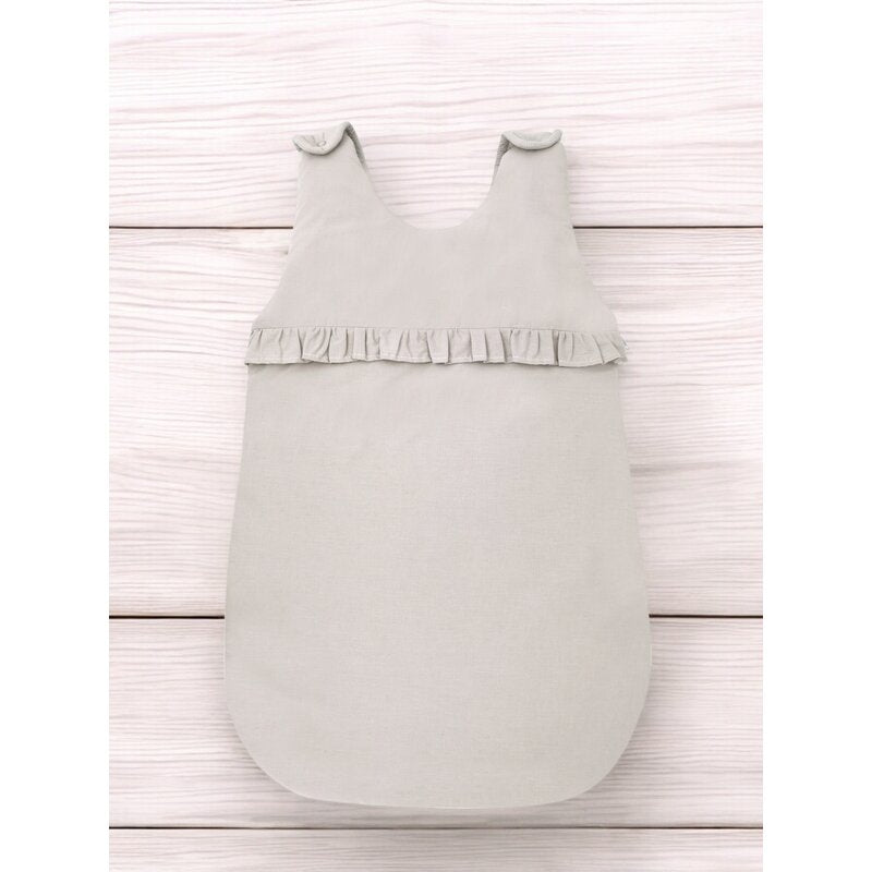 Sac de dormit, MimiNu, Pentru bebelusi, De iarna, Cu volanase, Din bumbac certificat Oeko Tex Standard 100, Cu fermoar lateral, Cu capse pe umar, 70 cm, 0 - 6 luni, 2.5 Tog, Colectia Royal, Beige