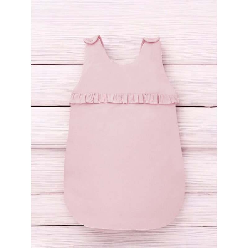 Sac de dormit, MimiNu, Pentru bebelusi, De iarna, Cu volanase, Din bumbac certificat Oeko Tex Standard 100, Cu fermoar lateral, Cu capse pe umar, 70 cm, 0 - 6 luni, 2.5 Tog, Colectia Royal, Powder Pink