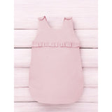 Sac de dormit, MimiNu, Pentru bebelusi, De iarna, Cu volanase, Din bumbac certificat Oeko Tex Standard 100, Cu fermoar lateral, Cu capse pe umar, 70 cm, 0 - 6 luni, 2.5 Tog, Colectia Royal, Powder Pink