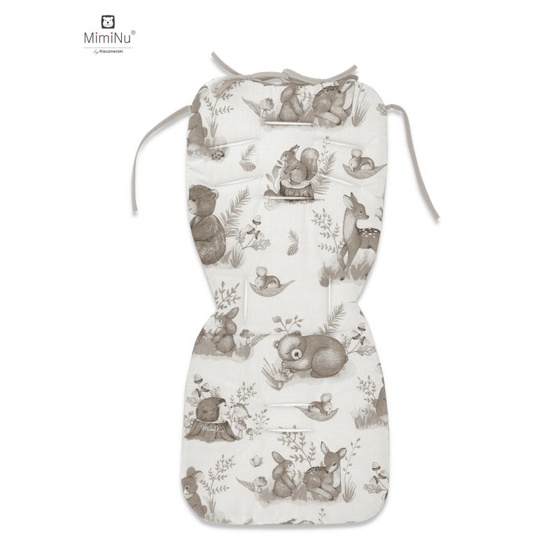 Salteluta pentru carucior, MimiNu, Reversibila, Cu doua fete, Din catifea si bumbac, Materiale certificate Oeko Tex Standard 100, 78 x 34 cm, Design, Calm Forest Beige/Beige