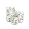 Cutie depozitare jucarii, MimiNu, Set 3 cosuri rotunde cu dimensiuni generoase pentru jucarii, Cu volanase, Dimensiuni 50x35 cm, 35x30 cm, 19x23 cm, Din bumbac certificat Oeko Tex Standard 100, Safari Natural