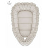 Set 4 in 1 Cosulet bebelus, MimiNu, Baby Cocoon 75x55 cm, Cu volanase, Husa bumbac, Din bumbac certificat Oeko Tex Standard 100, Cu paturica cu volanase 50x70 cm, Cu salteluta, Cu perna fluture, Colectia Royal, Beige