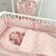 Set 4 in 1 Cosulet bebelus, MimiNu, Baby Cocoon 75x55 cm, Cu volanase, Husa bumbac, Din bumbac certificat Oeko Tex Standard 100, Cu paturica cu volanase 50x70 cm, Cu salteluta, Cu perna fluture, Colectia Royal, Powder Pink