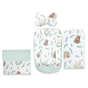 Set 4 in 1 Cosulet bebelus, MimiNu, Baby Cocoon 75x55 cm, Husa bumbac, Din bumbac certificat Oeko Tex Standard 100, Cu paturica 50x70 cm, Cu salteluta, Cu perna fluture, Lulu Natural