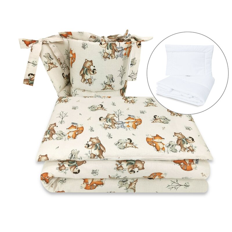 Lenjerie patut cu 5 piese, MimiNu, Pentru patut 120x60 cm, Cu pilota si perna, Din bumbac certificat Oeko Tex Standard 100, Design, Time for fun - gogobaby.ro