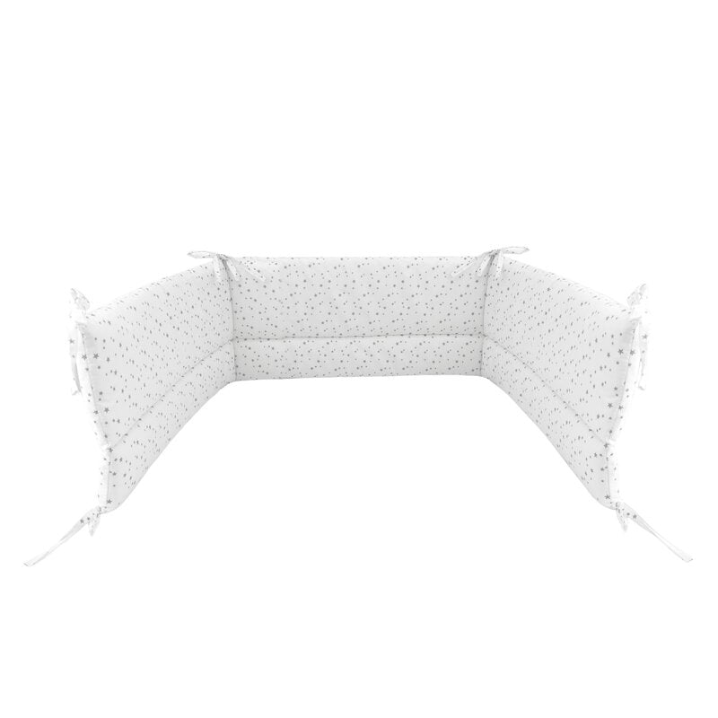 Lenjerie patut cu 5 piese, MimiNu, Pentru patut 120x60 cm, Cu pilota si perna, Din bumbac certificat Oeko Tex Standard 100, Mini Gray Stars