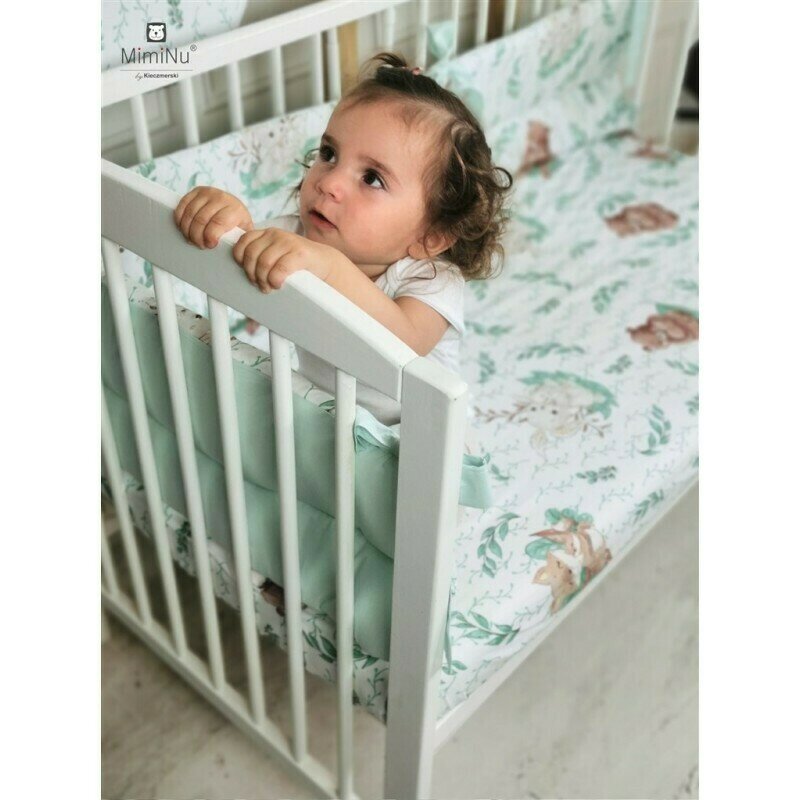 Lenjerie patut cu 5 piese, MimiNu, Pentru patut 120x60 cm, Cu pilota si perna, Din bumbac certificat Oeko Tex Standard 100, Lulu Natural