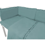 Lenjerie patut cu 5 piese, MimiNu, Pentru patut 120x60 cm, Cu volanase, Cu pilota si perna, Din bumbac certificat Oeko Tex Standard 100, Colectia Royal, Nepal Green