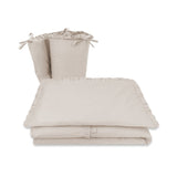 Lenjerie patut cu 5 piese, MimiNu, Pentru patut 120x60 cm, Cu volanase, Cu pilota si perna, Din bumbac certificat Oeko Tex Standard 100, Colectia Royal, Beige