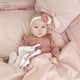 Lenjerie patut cu 5 piese, MimiNu, Pentru patut 120x60 cm, Cu volanase, Cu pilota si perna, Din bumbac certificat Oeko Tex Standard 100, Colectia Royal, Powder Pink