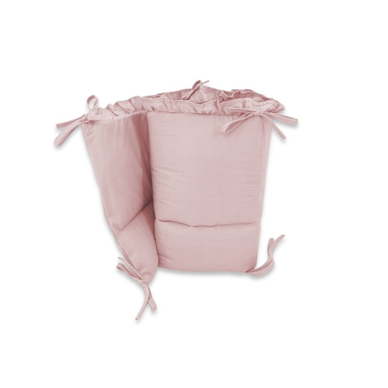 Lenjerie patut cu 5 piese, MimiNu, Pentru patut 120x60 cm, Cu volanase, Cu pilota si perna, Din bumbac certificat Oeko Tex Standard 100, Colectia Royal, Powder Pink - gogobaby.ro