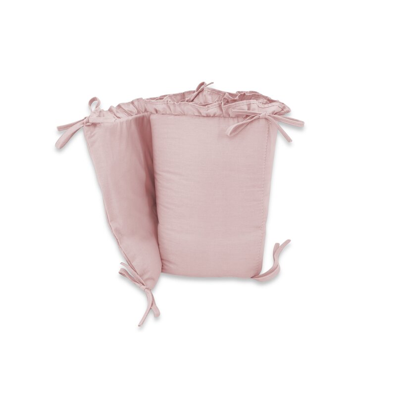 Lenjerie patut cu 5 piese, MimiNu, Pentru patut 120x60 cm, Cu volanase, Cu pilota si perna, Din bumbac certificat Oeko Tex Standard 100, Colectia Royal, Powder Pink