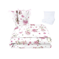 Lenjerie patut cu 5 piese, MimiNu, Pentru patut 120x60 cm, Cu pilota si perna, Din bumbac certificat Oeko Tex Standard 100, Design, Pink Ballerina