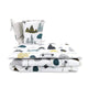 Lenjerie patut cu 6 piese, MimiNu, Pentru patut 120x60 cm, Cu pilota si perna, Cu doua aparatori laterale, Din bumbac certificat Oeko Tex Standard 100, Childrens Journey Grey