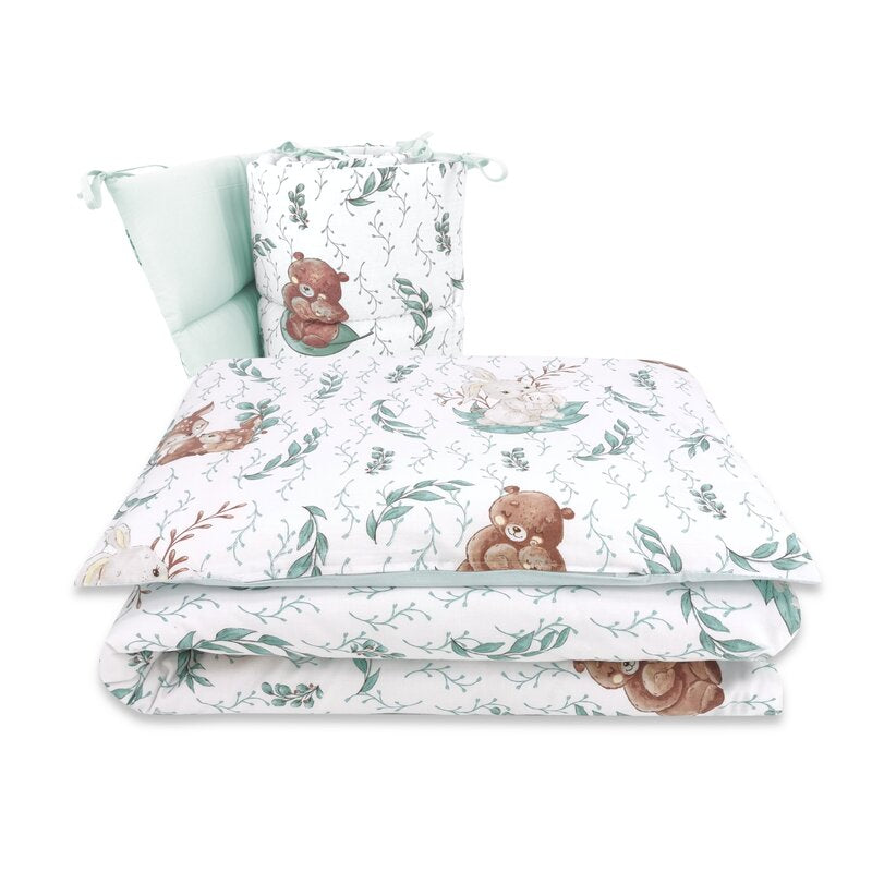 Lenjerie patut cu 6 piese, MimiNu, Pentru patut 120x60 cm, Cu pilota si perna, Cu doua aparatori laterale, Din bumbac certificat Oeko Tex Standard 100, Lulu Natural