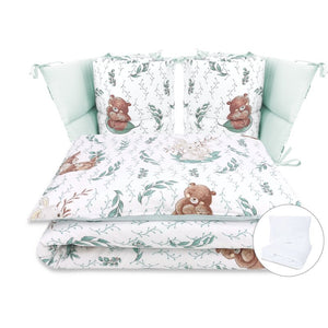 Lenjerie patut cu 6 piese, MimiNu, Pentru patut 120x60 cm, Cu pilota si perna, Cu doua aparatori laterale, Din bumbac certificat Oeko Tex Standard 100, Lulu Natural