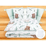 Lenjerie patut cu 6 piese, MimiNu, Pentru patut 120x60 cm, Cu pilota si perna, Cu doua aparatori laterale, Din bumbac certificat Oeko Tex Standard 100, Lulu Natural