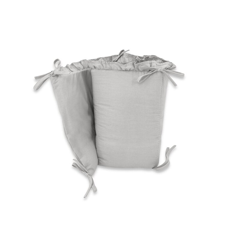 Lenjerie patut cu 6 piese, MimiNu, Pentru patut 120x60 cm, Cu volanase, Cu pilota si perna, Cu doua aparatori laterale, Din bumbac certificat Oeko Tex Standard 100, Colectia Royal, Grey