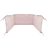 Lenjerie patut cu 6 piese, MimiNu, Pentru patut 120x60 cm, Cu volanase, Cu pilota si perna, Cu doua aparatori laterale, Din bumbac certificat Oeko Tex Standard 100, Colectia Royal, Powder Pink