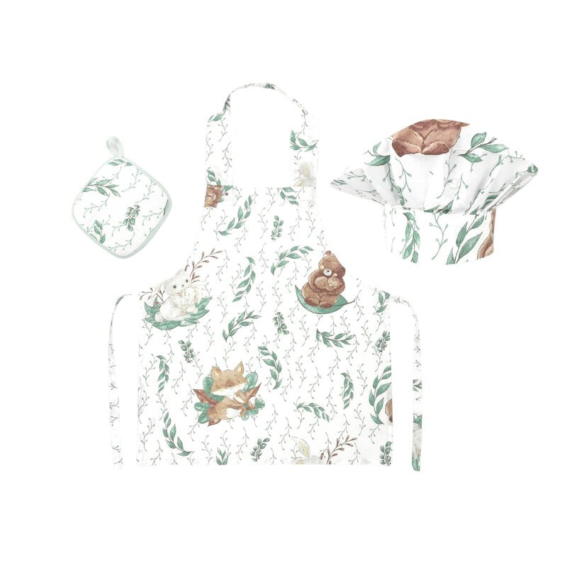Set Micutul bucatar, MimiNu, Cu sort, o boneta si accesoriu pentru vase calde, Din bumbac certificat Oeko Tex Standard 100, Lulu Natural