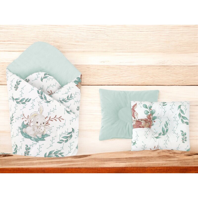 Set paturica de infasat, MimiNu, Cu doua fete, Dimensiune 75x75 cm + Perna bebelusi profilata, Cu doua fete, Cu functie anti-soc, 23x26 cm, Materiale certificate Oeko Tex Standard 100, Lulu Natural