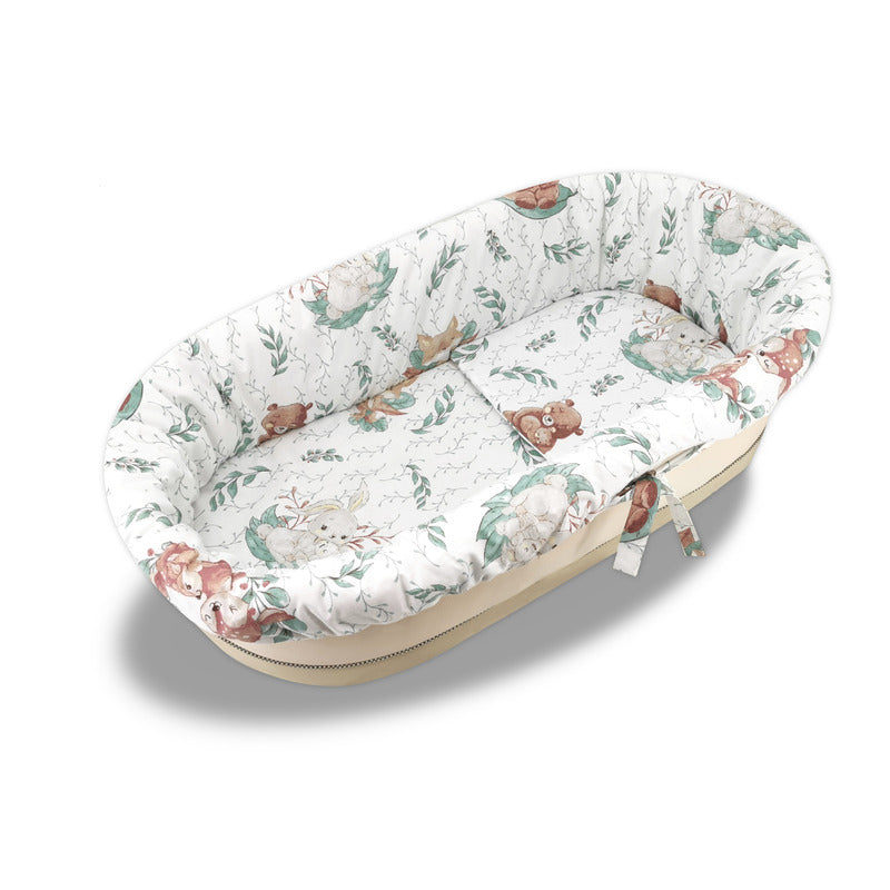 Set pentru landou/cosulet, MimiNu, Cu protectie, saltea si pernuta, Din bumbac certificat Oeko Tex Standard 100, Lulu Natural