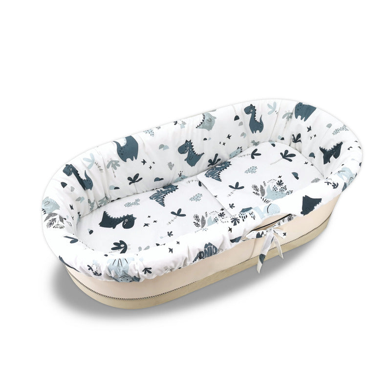 Set pentru landou/cosulet, MimiNu, Cu protectie, saltea si pernuta, Din bumbac certificat Oeko Tex Standard 100, Dino Granat - gogobaby.ro