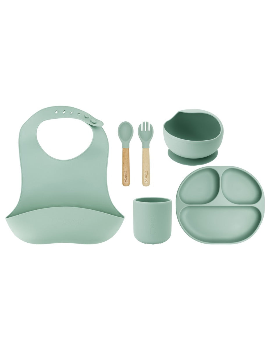 Set pentru diversificare din silicon, Momi Ami - Green - gogobaby.ro