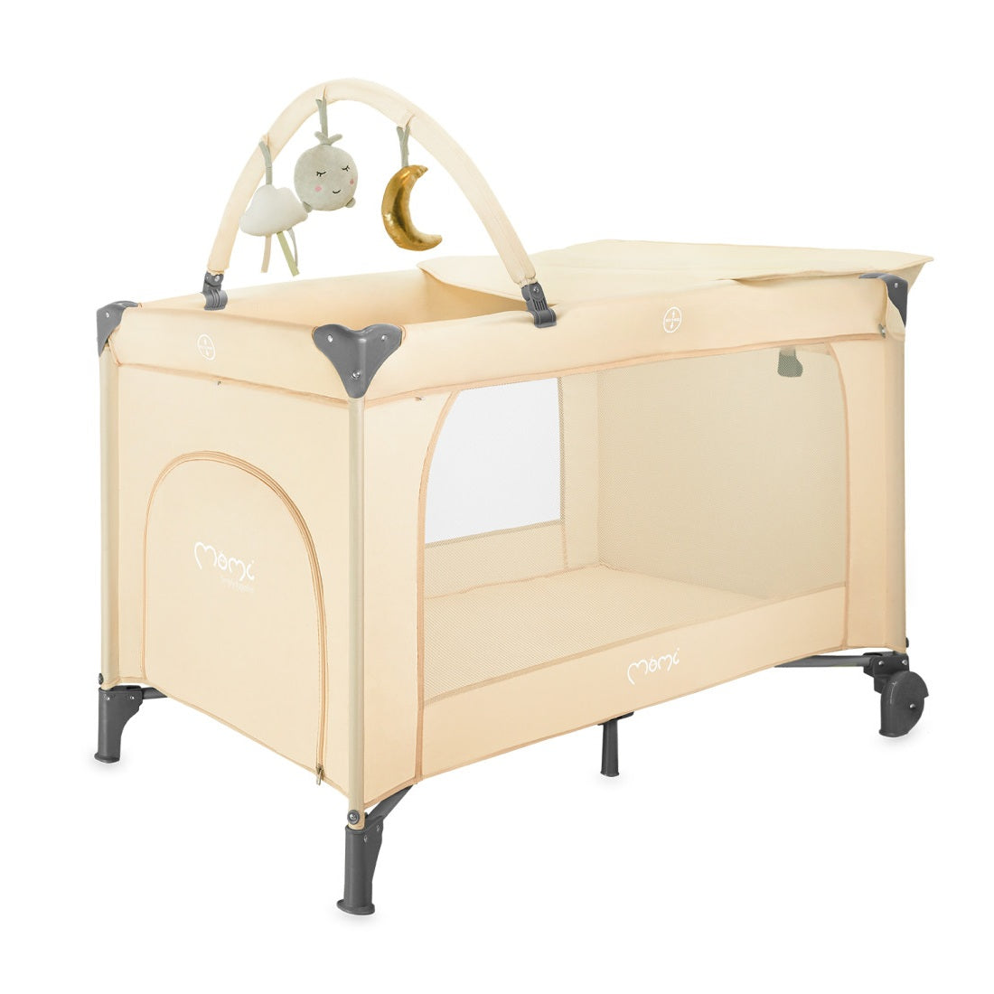 Patut pliabil cu doua nivele si masuta de infasat, 60x120 cm, Momi, Belove Plus -Beige