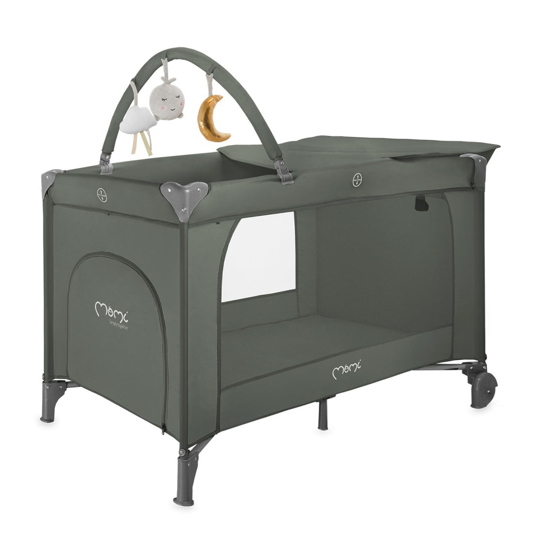 Patut pliabil cu doua nivele si masuta de infasat, 60x120 cm, Momi, Belove Plus - Green