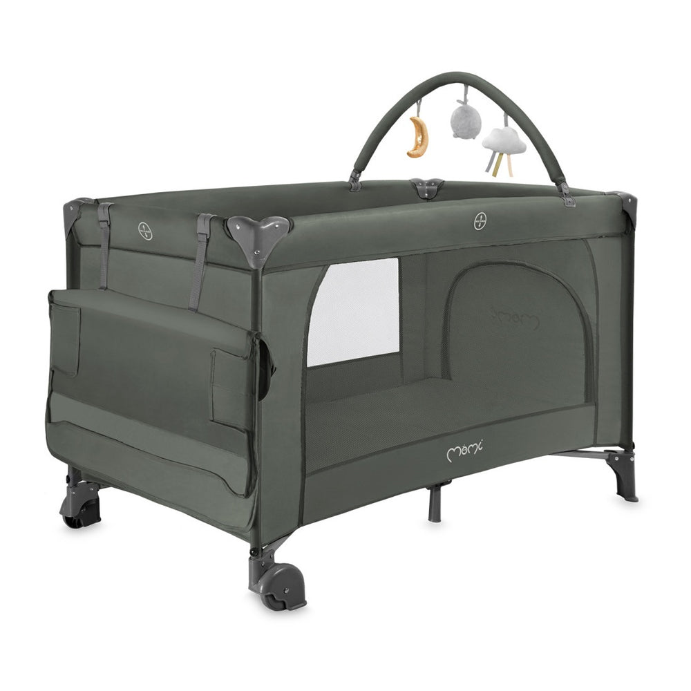 Patut pliabil cu doua nivele si masuta de infasat, 60x120 cm, Momi, Belove Plus - Green