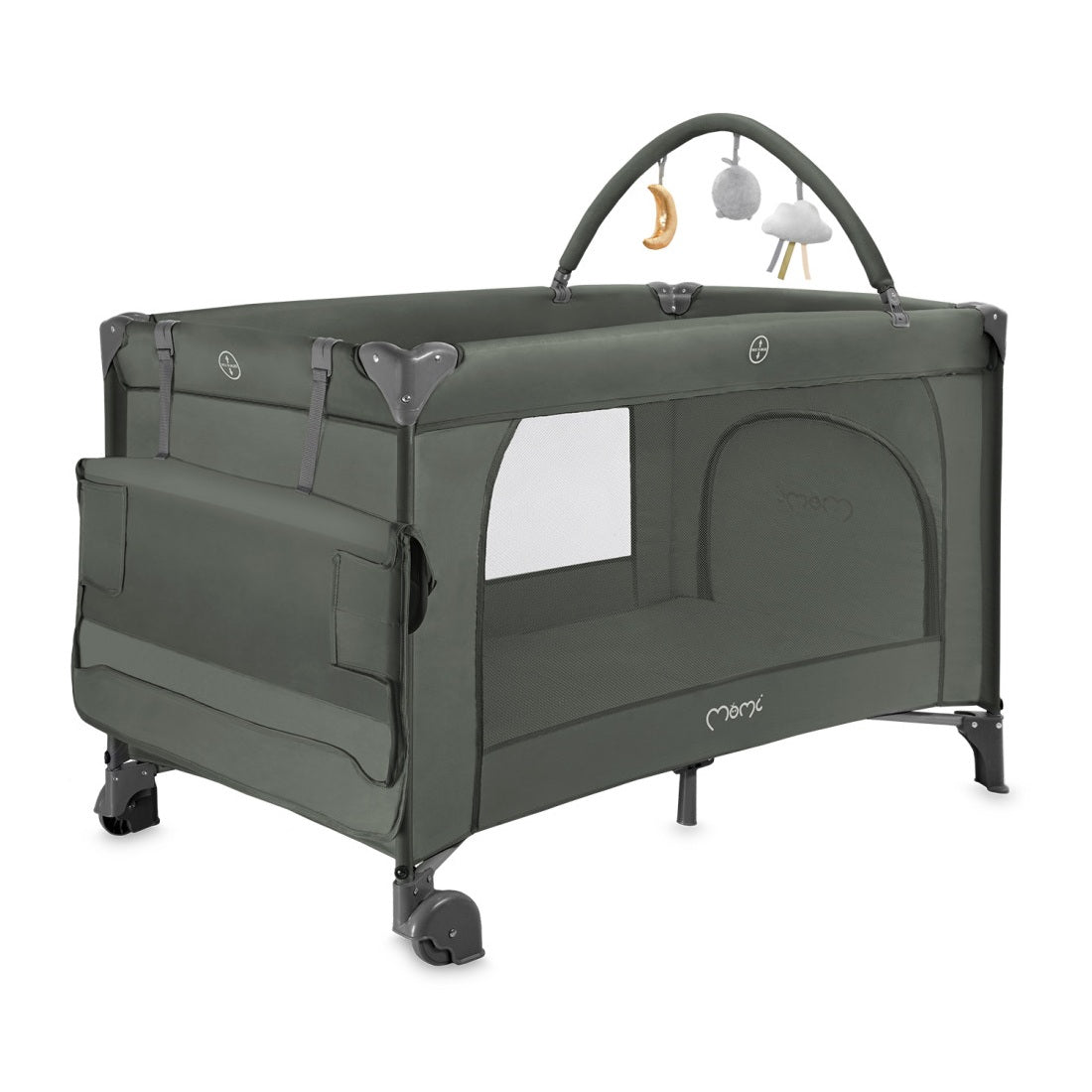 Patut pliabil cu doua nivele si masuta de infasat, 60x120 cm, Momi, Belove Plus - Green