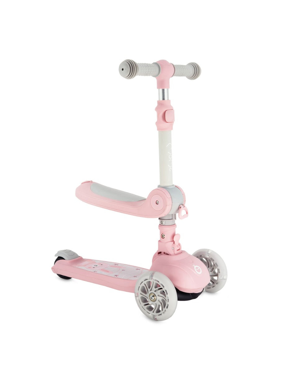 Trotineta transformabila cu sezut pliabil si lumini LED, Momi Debe - Pink