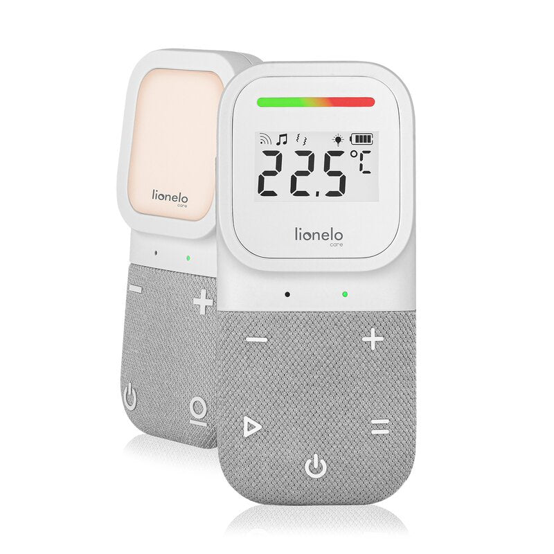 Monitor, Lionelo, Babyline 2.3, Comunicare bidirectionala, Cantece de leagan, sunete ambientale si zgomote din natura, Cu Vibratii si LED-uri, Cu senzor temperatura, Cu raza de actiune 70/400m, Portabil, Alb