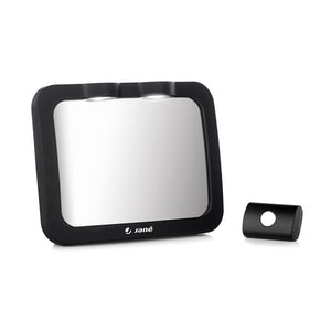 Oglinda auto, Jane, Pentru masina, Cu iluminare LED, Include telecomanda pentru pornire si oprire usoara, Din sticla rezistenta la spargere, 28 x 7 x 20 cm, Black