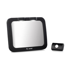 Oglinda auto, Jane, Pentru masina, Cu iluminare LED, Include telecomanda pentru pornire si oprire usoara, Din sticla rezistenta la spargere, 28 x 7 x 20 cm, Black