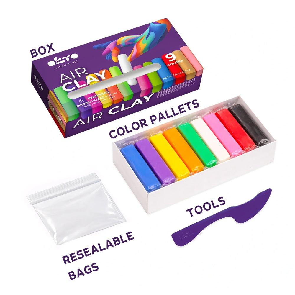 Set de modelaj OKTO Air Clay, 9 culori, 54 g, 3 ani+