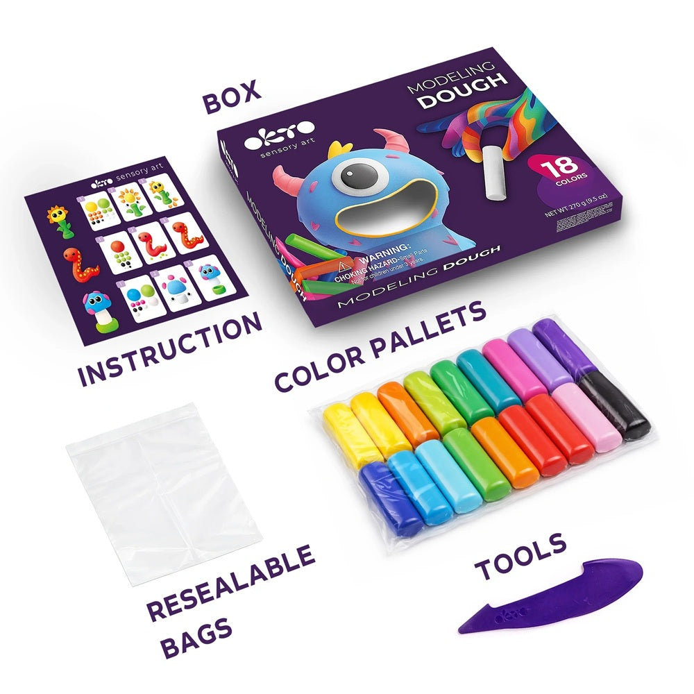 Set de plastilină pentru modelaj OKTO, 18 culori, 270 g, 3 ani+